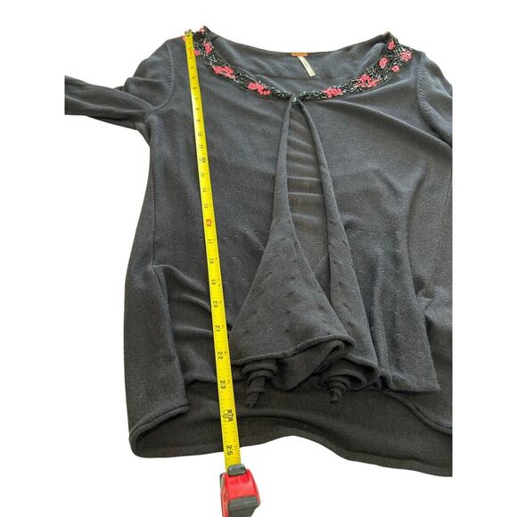 Free People Embellished Cardigan Black Beads Sequins Size S Boho Y2K Style - Picture 8 of 8